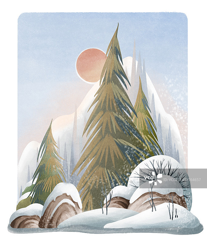 冬日暖阳下的雪景松树图片素材