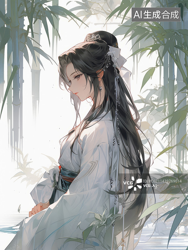 【AI数字艺术】古风少女水墨画风格图片素材