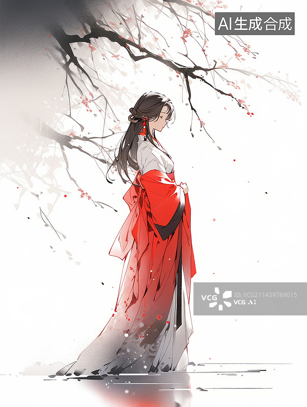 【AI数字艺术】古风少女水墨画风格图片素材