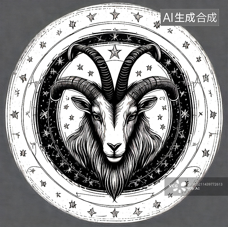【AI数字艺术】十二星座黑白色传统圆形构图造型图案插画图片素材