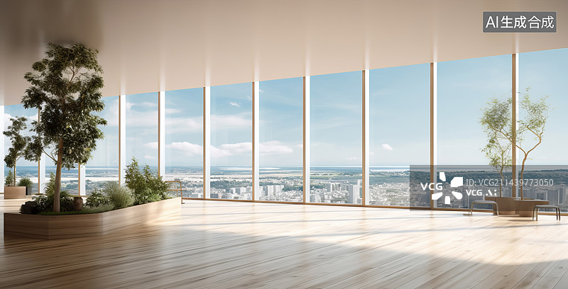 【AI数字艺术】3D渲染木地板客厅图片素材