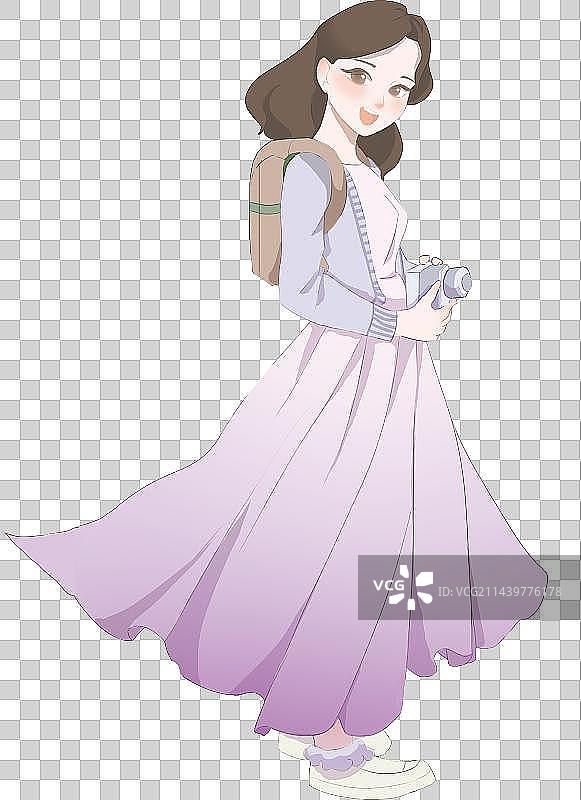 暑假开学旅行书包相机女孩青春小清新插画图片素材