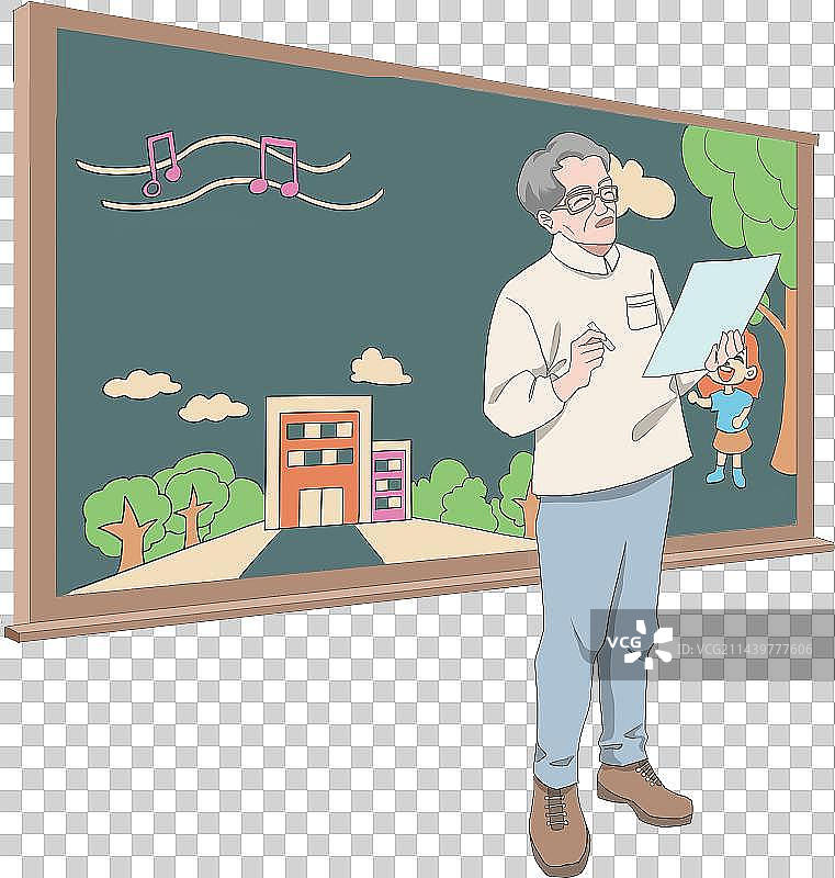 校园中年教师黑板教书青春小清新插画图片素材