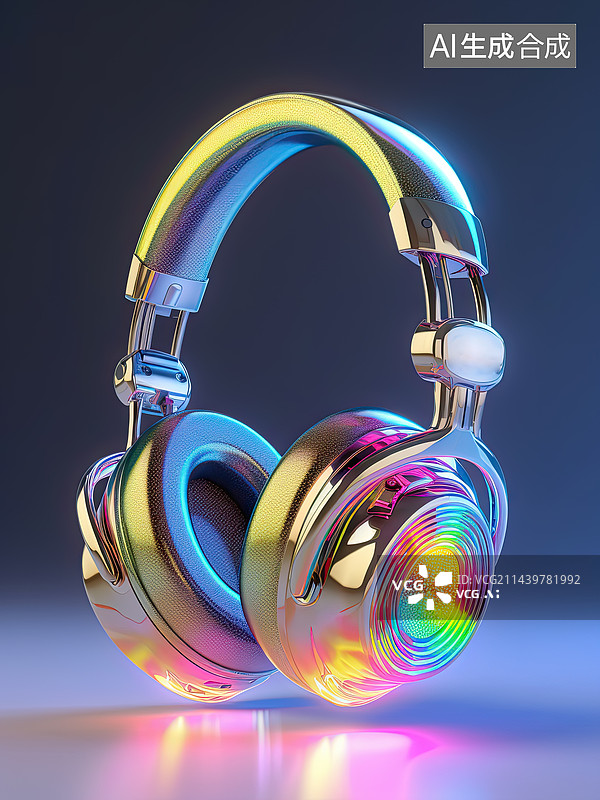 【AI数字艺术】3D赛博朋克霓虹风格炫彩耳机图片素材