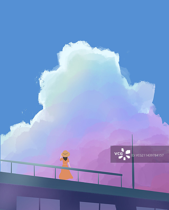 在多云的天空中俯瞰城市里的人图片素材