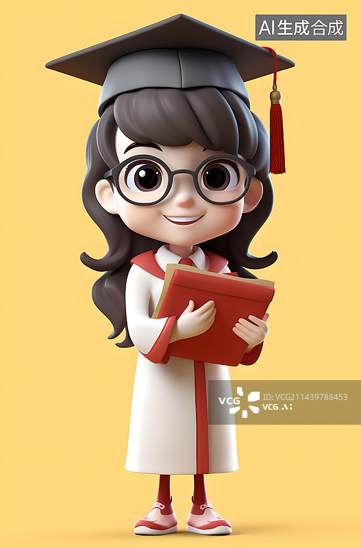 【AI数字艺术】3D卡通毕业季的女生图片素材