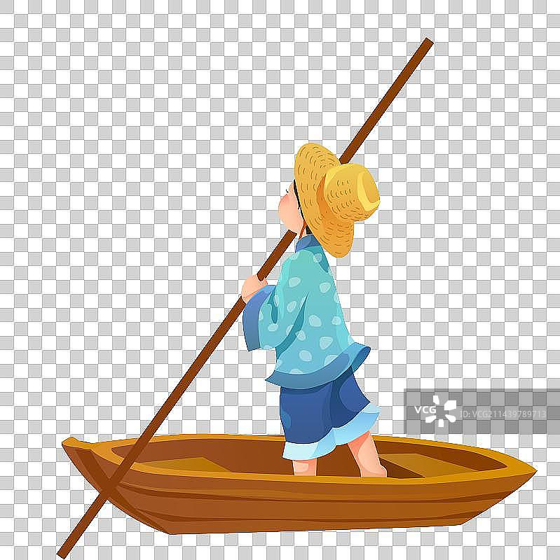 撑船的儿童插画图素图片素材
