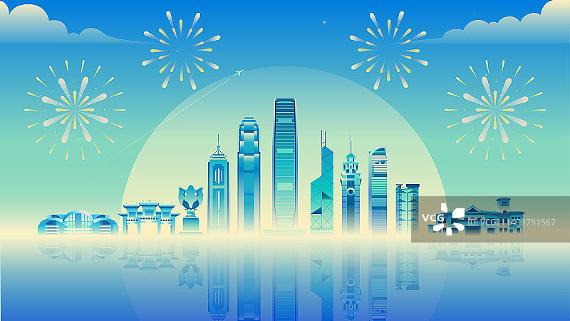香港城市地标矢量插画图片素材