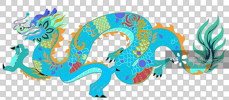 天青色青龙设计感2024年龙年插画元素图片素材