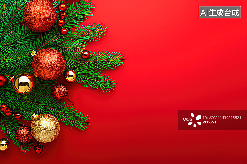 【AI数字艺术】红色背景下圣诞树的特写镜头图片素材