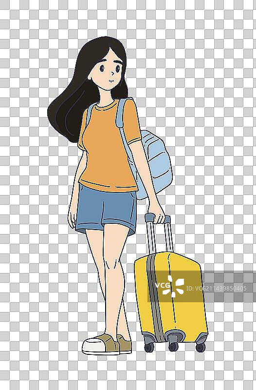 元素：拉着行李箱的女孩图片素材