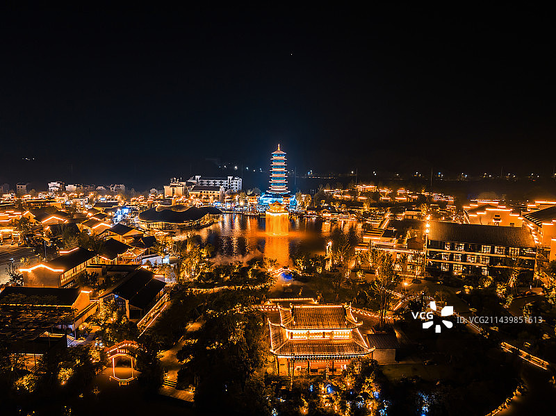 江西上饶婺源县婺女州夜景航拍图片素材