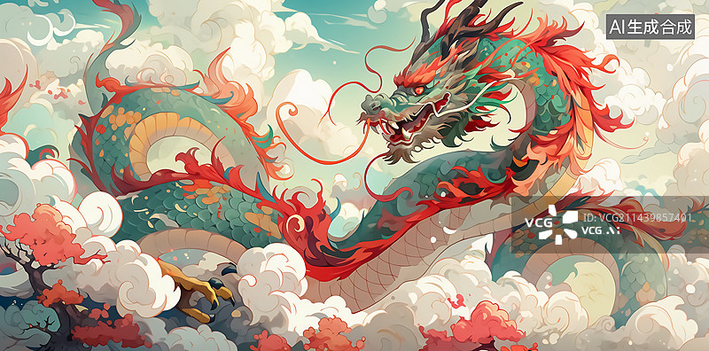 【AI数字艺术】中国龙节日插画图片素材