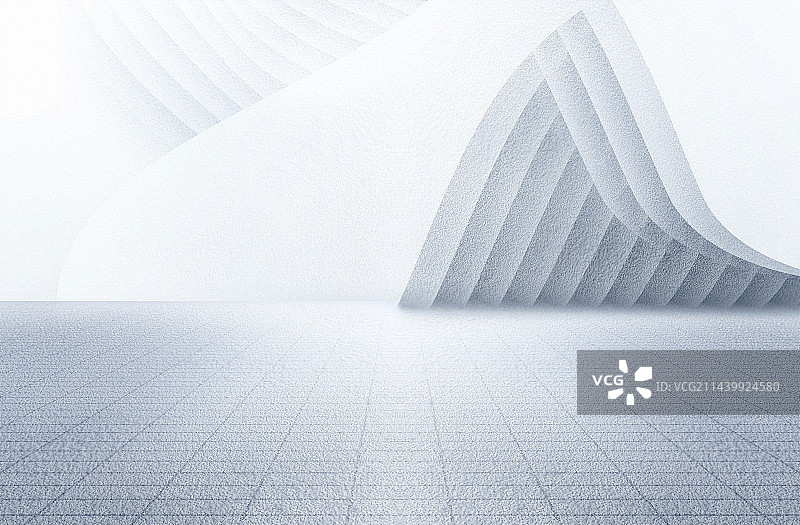 3D渲染抽象几何建筑与混凝土地面人造空间背景图片素材