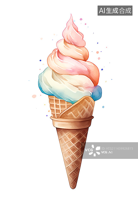 【AI数字艺术】冰淇凌水彩插画图片素材