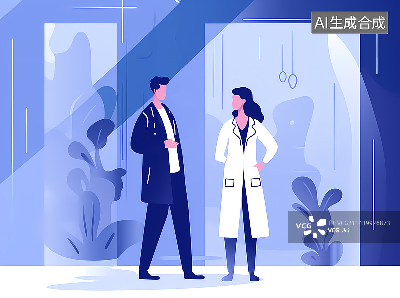 【AI数字艺术】医院医生扁平插画图片素材
