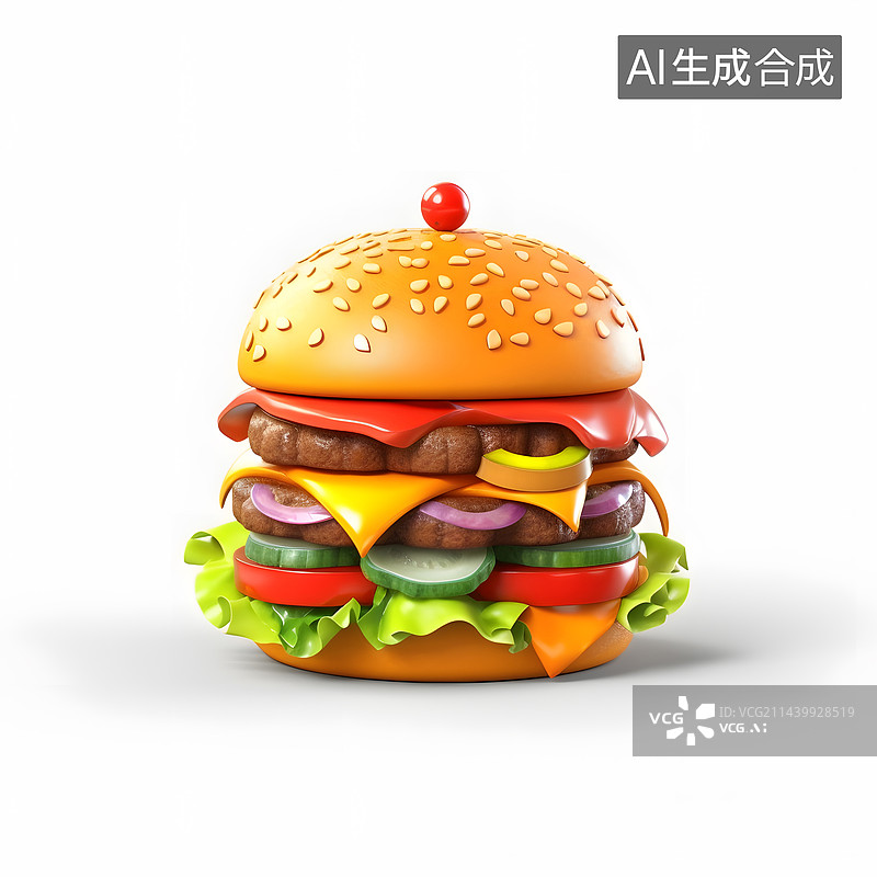 【AI数字艺术】AIGC:美味小汉堡 3D图片素材