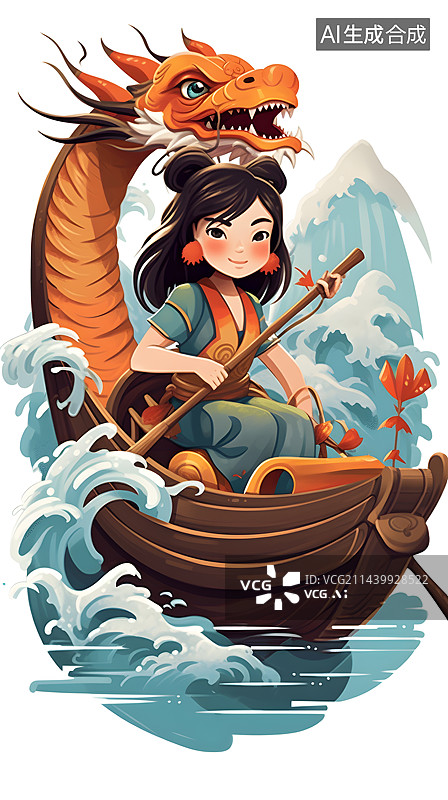 【AI数字艺术】AIGC:端午节划龙舟 插画图片素材