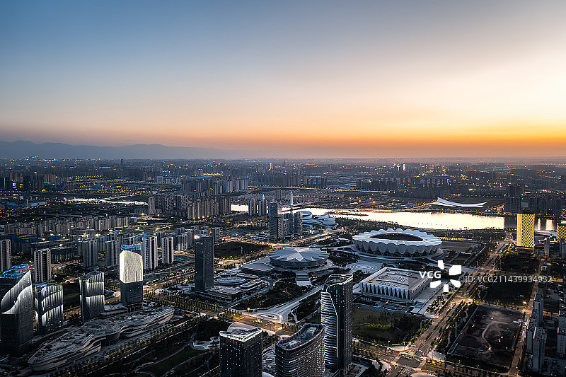 西安奥体中心日落航拍图片素材