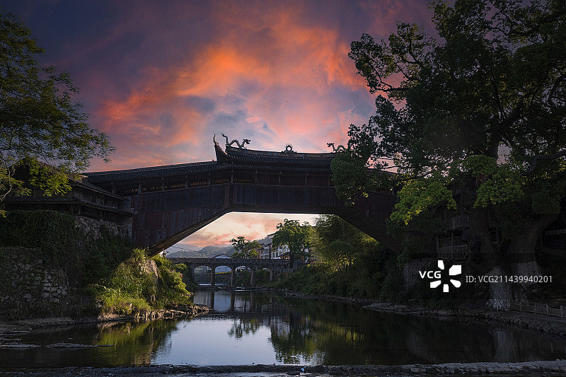 浙江省温州市泰顺廊桥航拍图片素材
