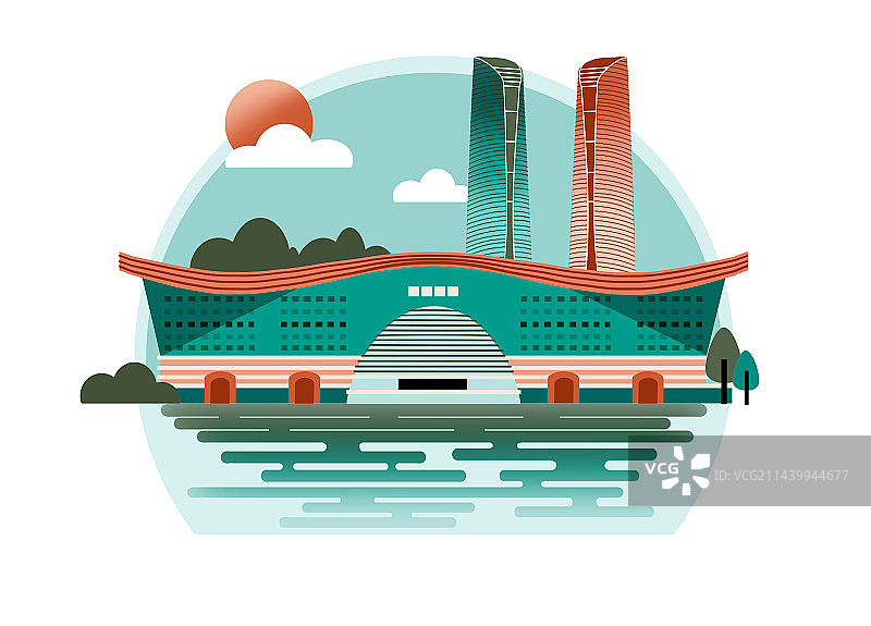 成都地标建筑扁平插画图片素材