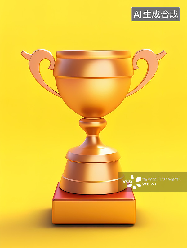 【AI数字艺术】3D金色奖杯图图片素材