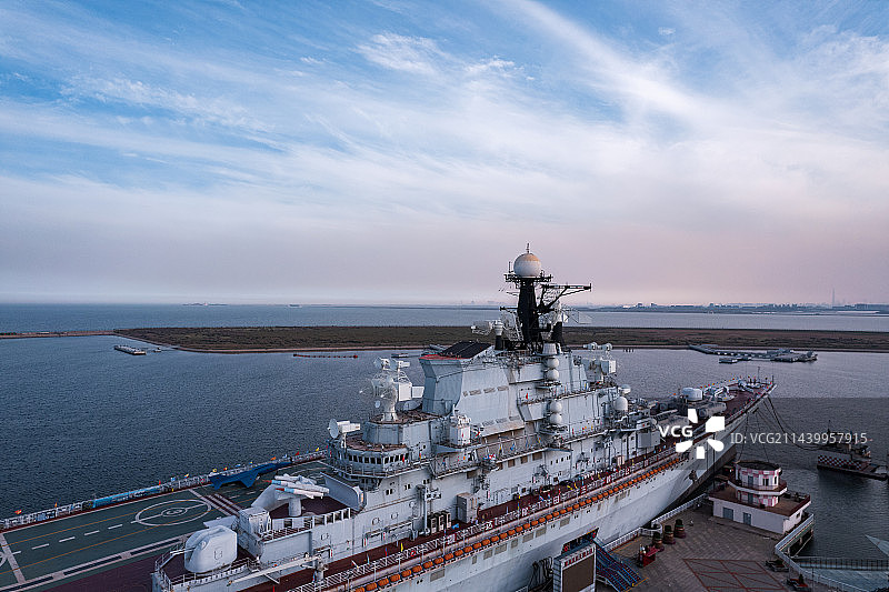 天津滨海新区泰达航母主题公园自然风光航拍图片素材