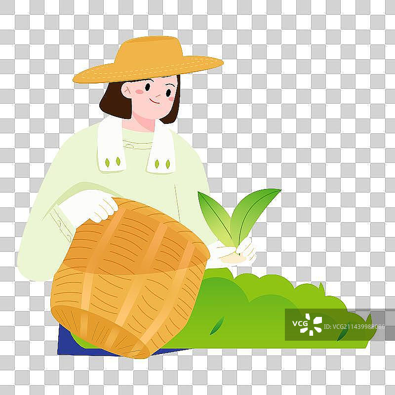 拿着篮子采茶的女人矢量人物插画元素图片素材