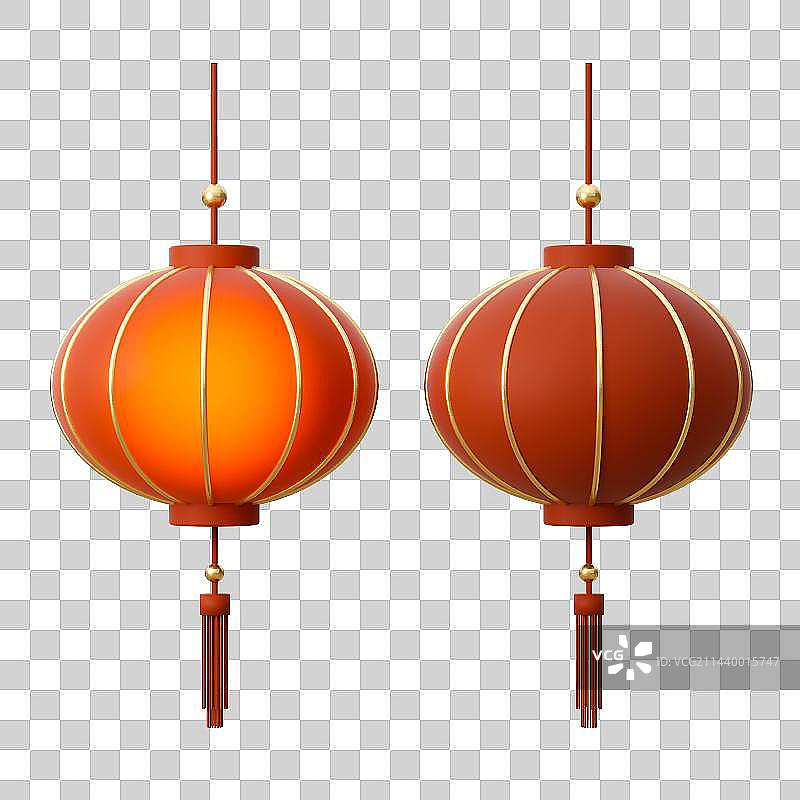 3D渲染点亮和没点亮的中国风灯笼图片素材