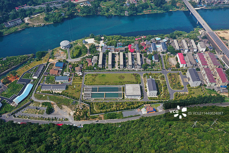 湖南省郴州资兴市东江湖国家级名胜风景区游客中心与千福塔航拍图片素材