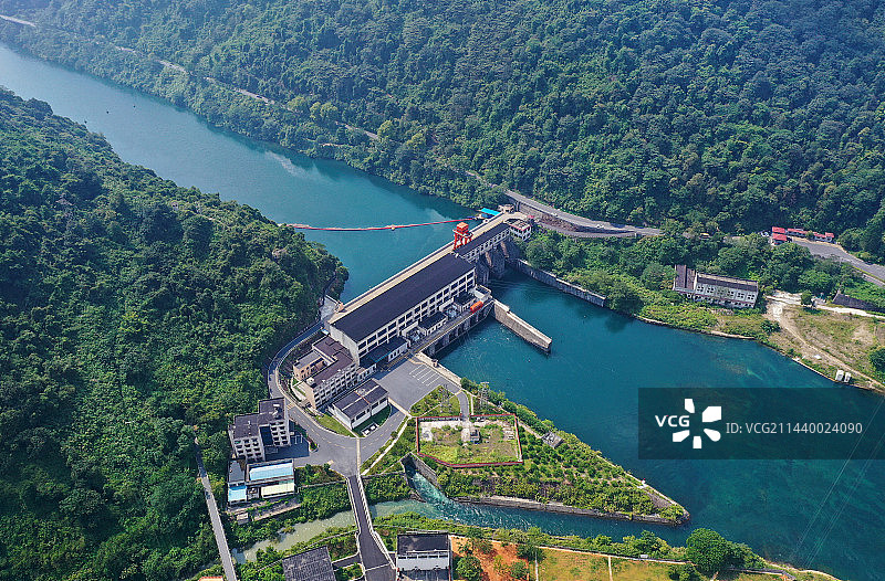 湖南省郴州资兴市东江湖国家级名胜风景区游客中心与千福塔航拍图片素材