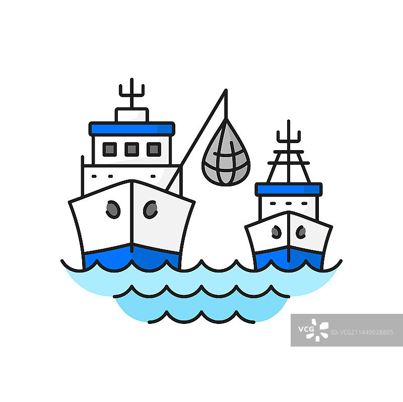 渔业拖网渔船网线图标图片素材