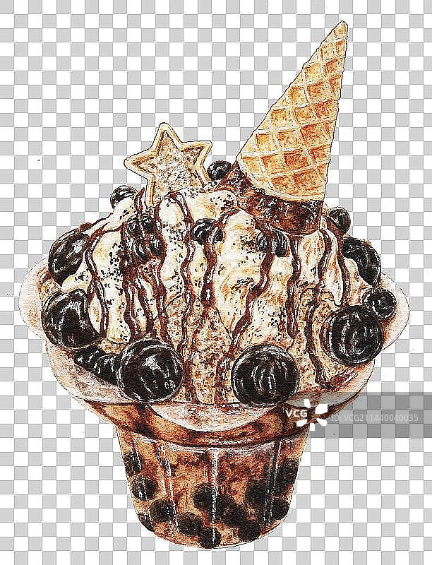 巧克力珍珠挖挖冰手绘图片素材