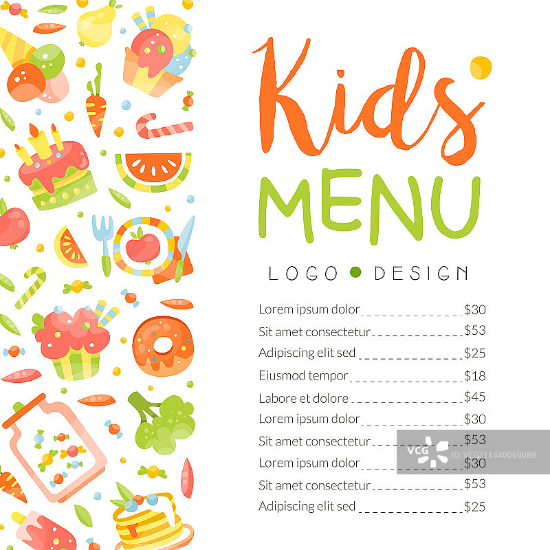 可爱的彩色儿童餐菜单餐垫图片素材