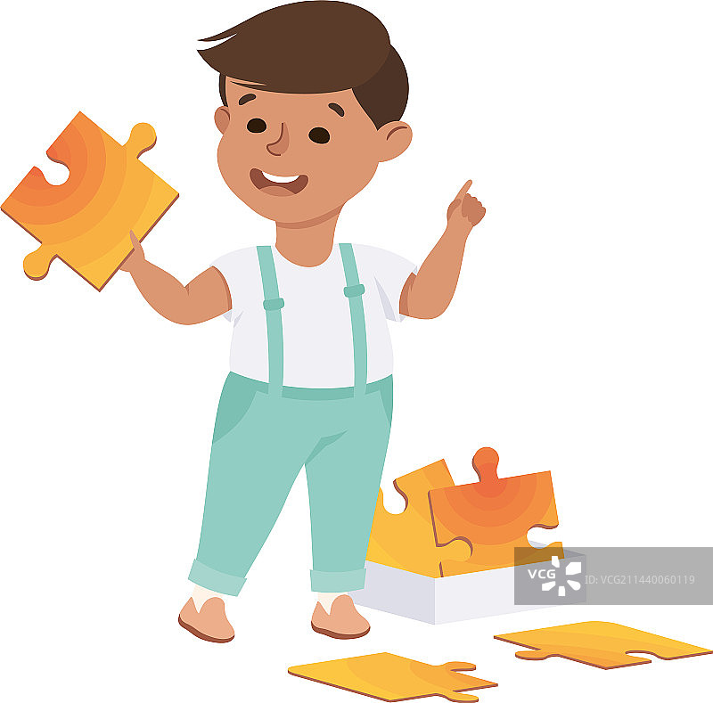 玩拼图的小男孩图片素材
