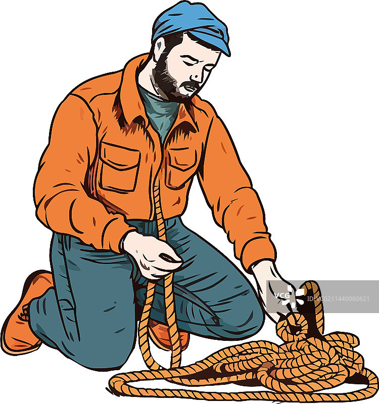 一名水手在船上打结图片素材