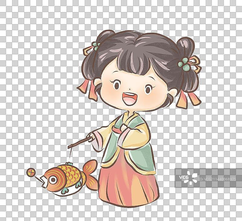 穿着汉服拿着鱼灯的女孩图片素材