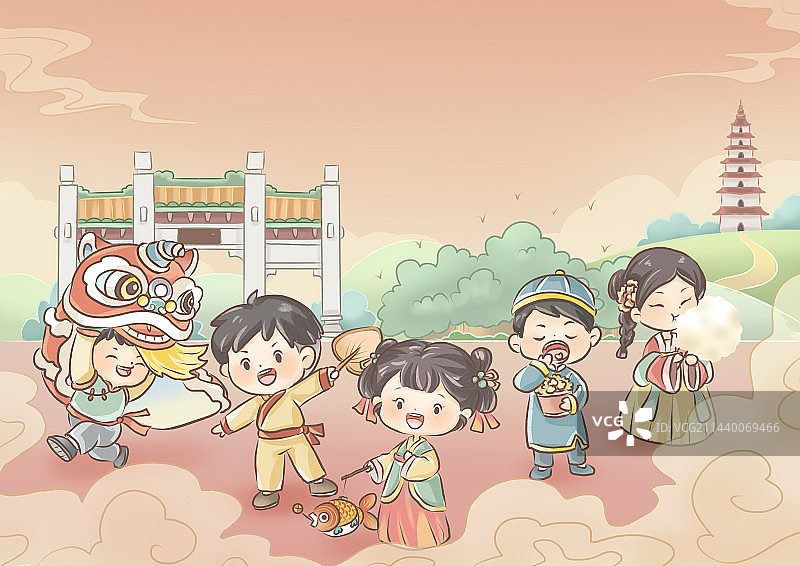 穿着汉服的小孩参加活动图片素材