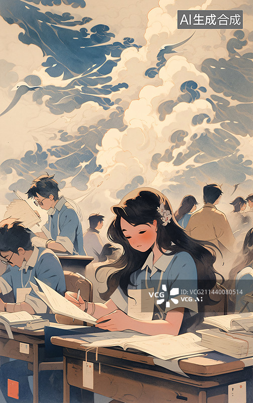 【AI数字艺术】成功通过考试的学生，教育主题插画图片素材