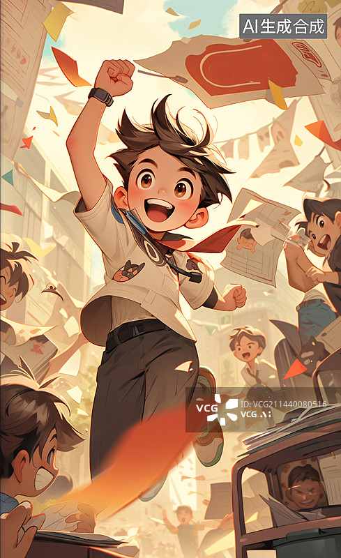 【AI数字艺术】成功通过考试的学生，教育主题插画图片素材