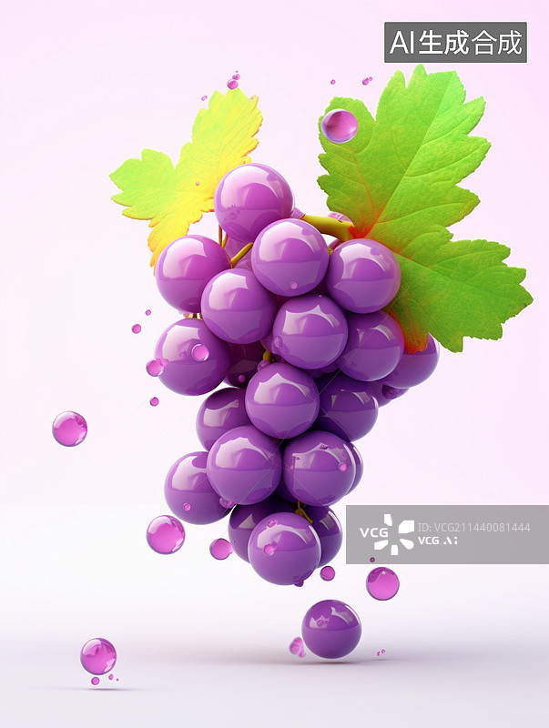 【AI数字艺术】三维渲染的葡萄白色背景图片素材