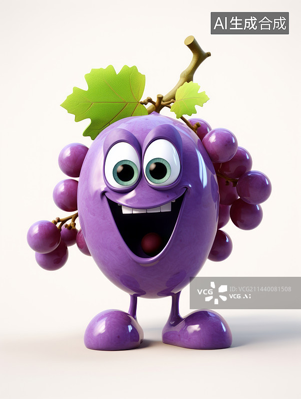 【AI数字艺术】三维渲染葡萄拟人卡通形象模型图片素材