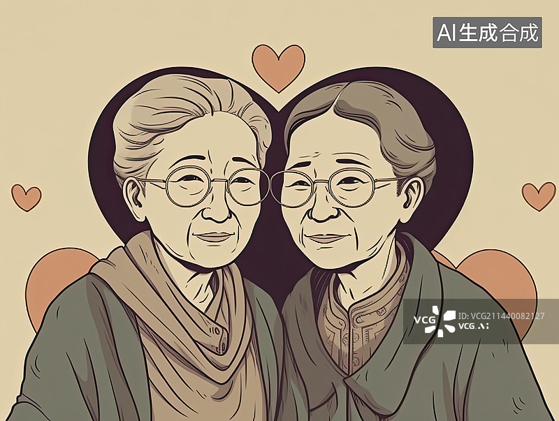 【AI数字艺术】两位老年女性开心地在一起图片素材