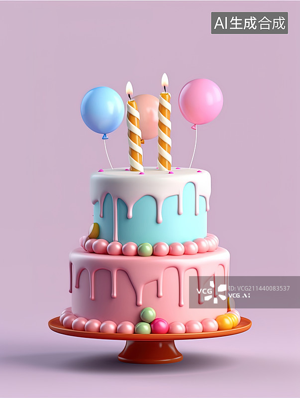 【AI数字艺术】3d立体模型生日蛋糕图片素材