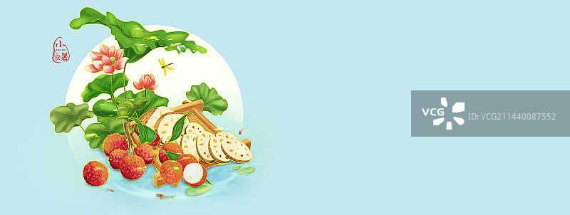 国风夏日节气荔枝插画-小暑图片素材