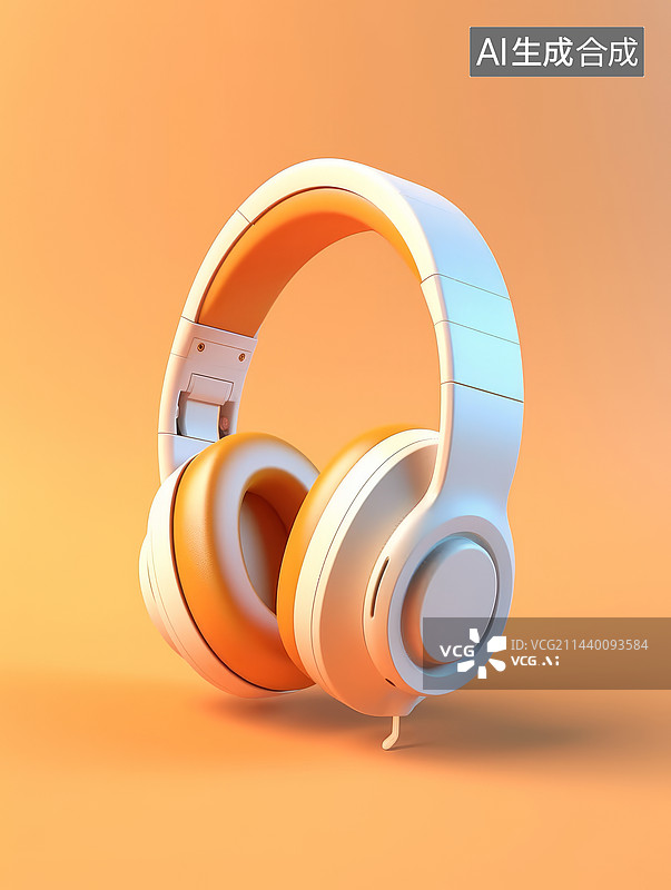 【AI数字艺术】三维渲染头戴式无线耳机纯色背景图片素材