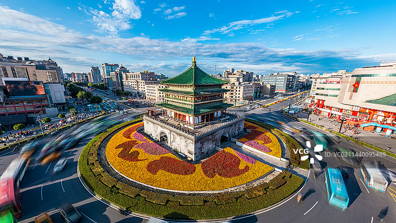 陕西西安著名景点城市风光钟楼图片素材