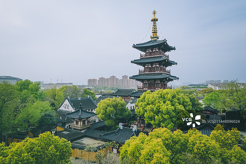 苏州市寒山寺普明塔院航拍景观图片素材