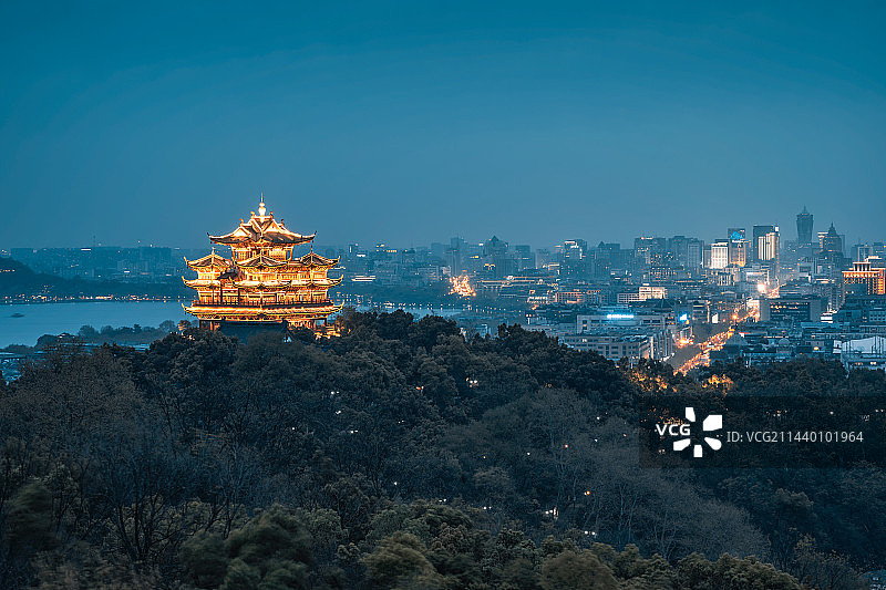 中国杭州城隍阁夜景风光图片素材