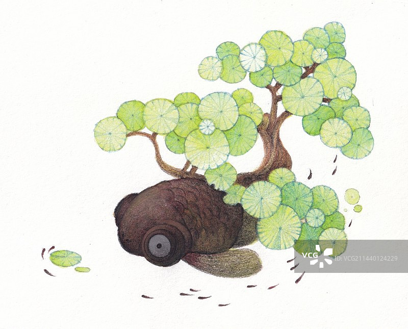 手绘插画 鱼 树图片素材
